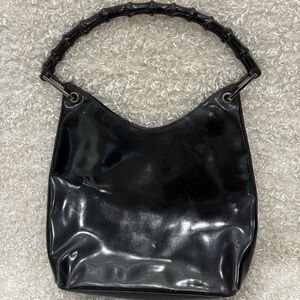 GUCCI Bamboo Hand Bag Leather Black Vintage